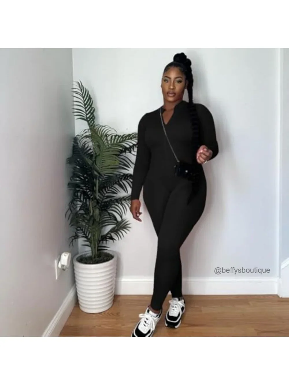 Long Sleeve Bodycon Jumpsuit Zip Up Romper One Piece